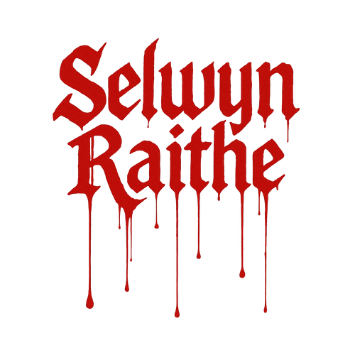 Red text 'Selwyn Raithe' with a dripping effect on a white background