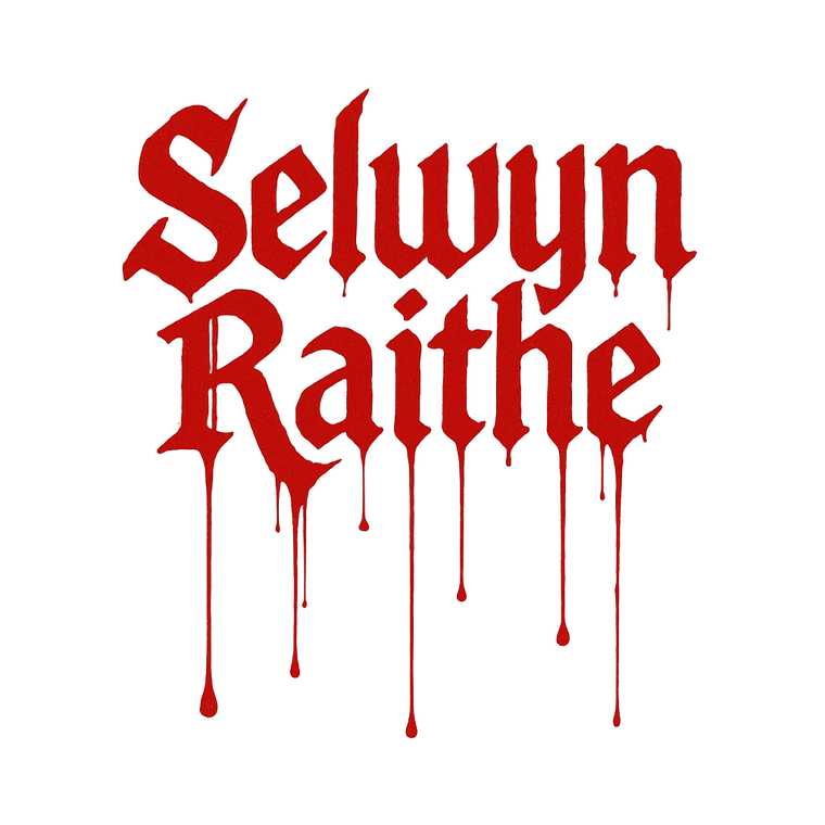 Red text 'Selwyn Raithe' with a dripping effect on a white background